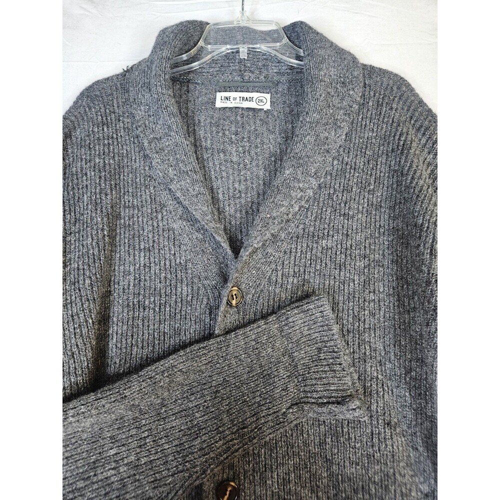 Line Of Trade Cardigan Men's 2XL Gray 100% Shetland Wool Shawl Collar Grandpa